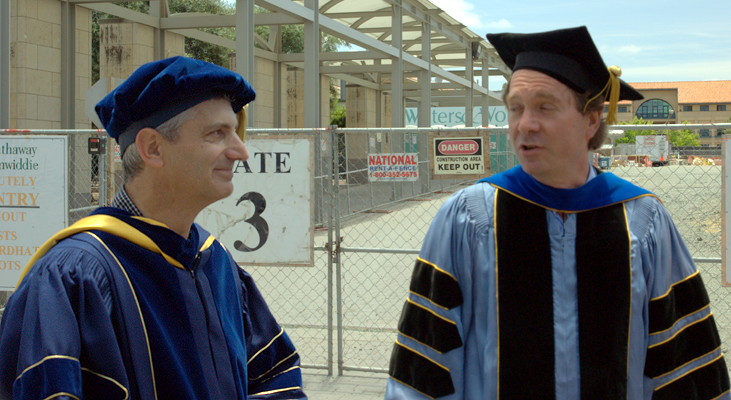 Stephen Boyd & Brad Osgood (right) behind Packard building (amidst construction) prior to Stanford 2009 Commencement