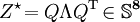 _{}Z^\star\!=Q\Lambda Q^{\rm T}\!\in\mathbb{S}^\mathbf{8}
