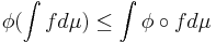 \phi(\int f d \mu) \leq \int \phi \circ f d \mu\qquad
